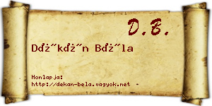 Dékán Béla névjegykártya